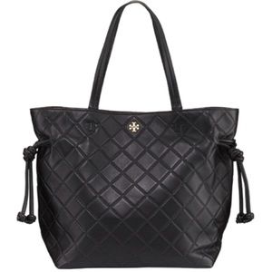 Tory Burch black leather quilted tote